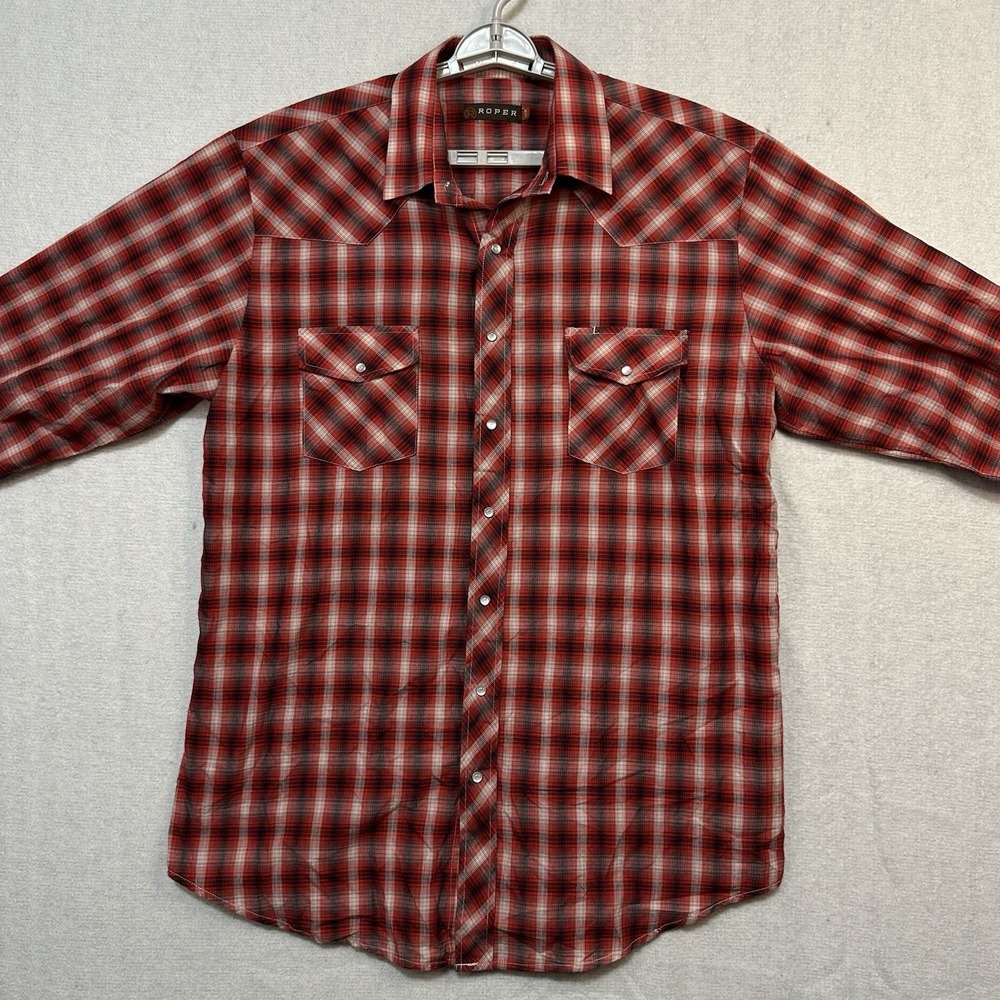 Roper Men's XLT Pearl Snap Western Shirt Long‎ Sleeve Red Plaid Cowboy Rodeo